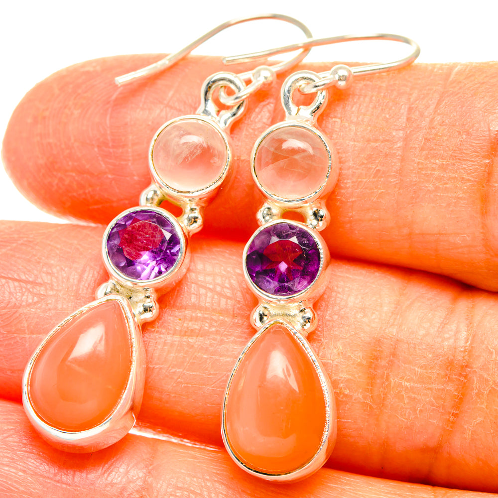 Peach Moonstone Earrings handcrafted by Ana Silver Co - EARR427552