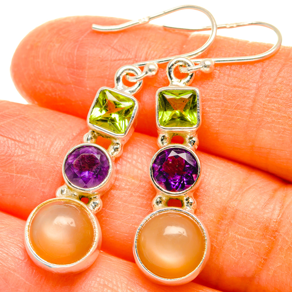 Peach Moonstone Earrings handcrafted by Ana Silver Co - EARR427556