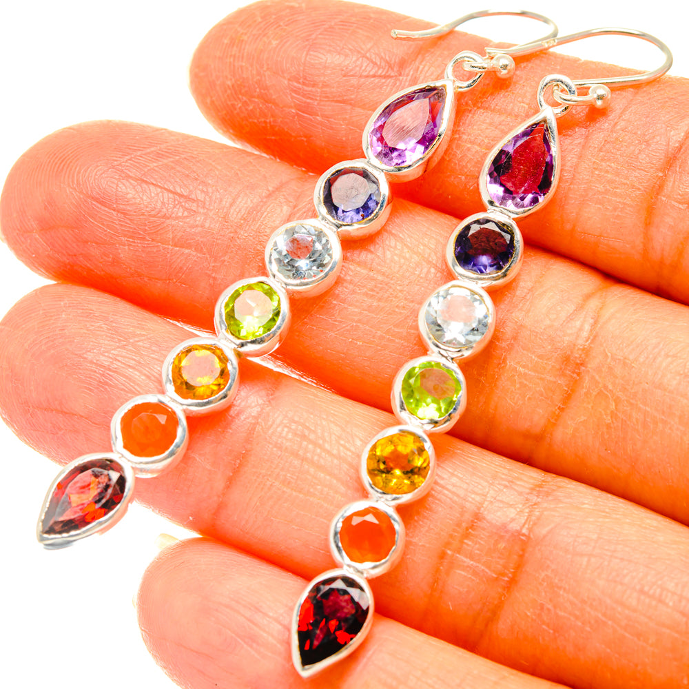 Rainbow gemstone teardrop drop earrings with silver hooks and multicolor stones
