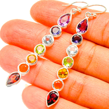 Rainbow gemstone teardrop drop earrings with silver hooks and multicolor stones