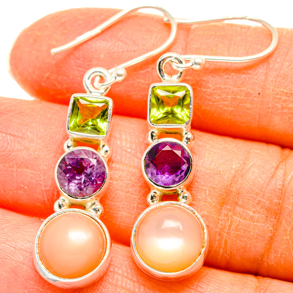 Peach Moonstone Earrings handcrafted by Ana Silver Co - EARR427590