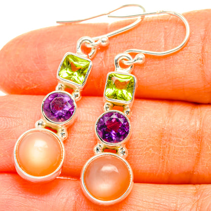 Peach Moonstone Earrings handcrafted by Ana Silver Co - EARR427614