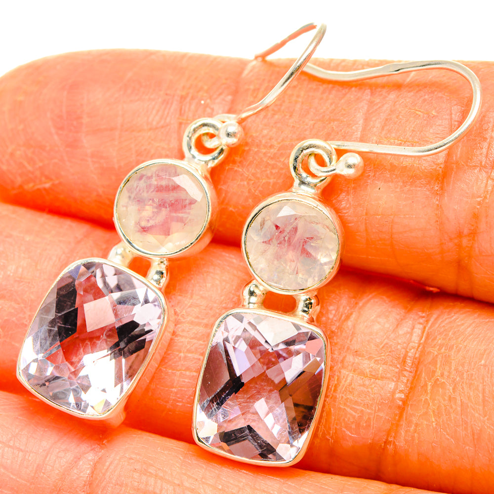 925 sterling silver drop earrings with round opal and faceted purple heart stones