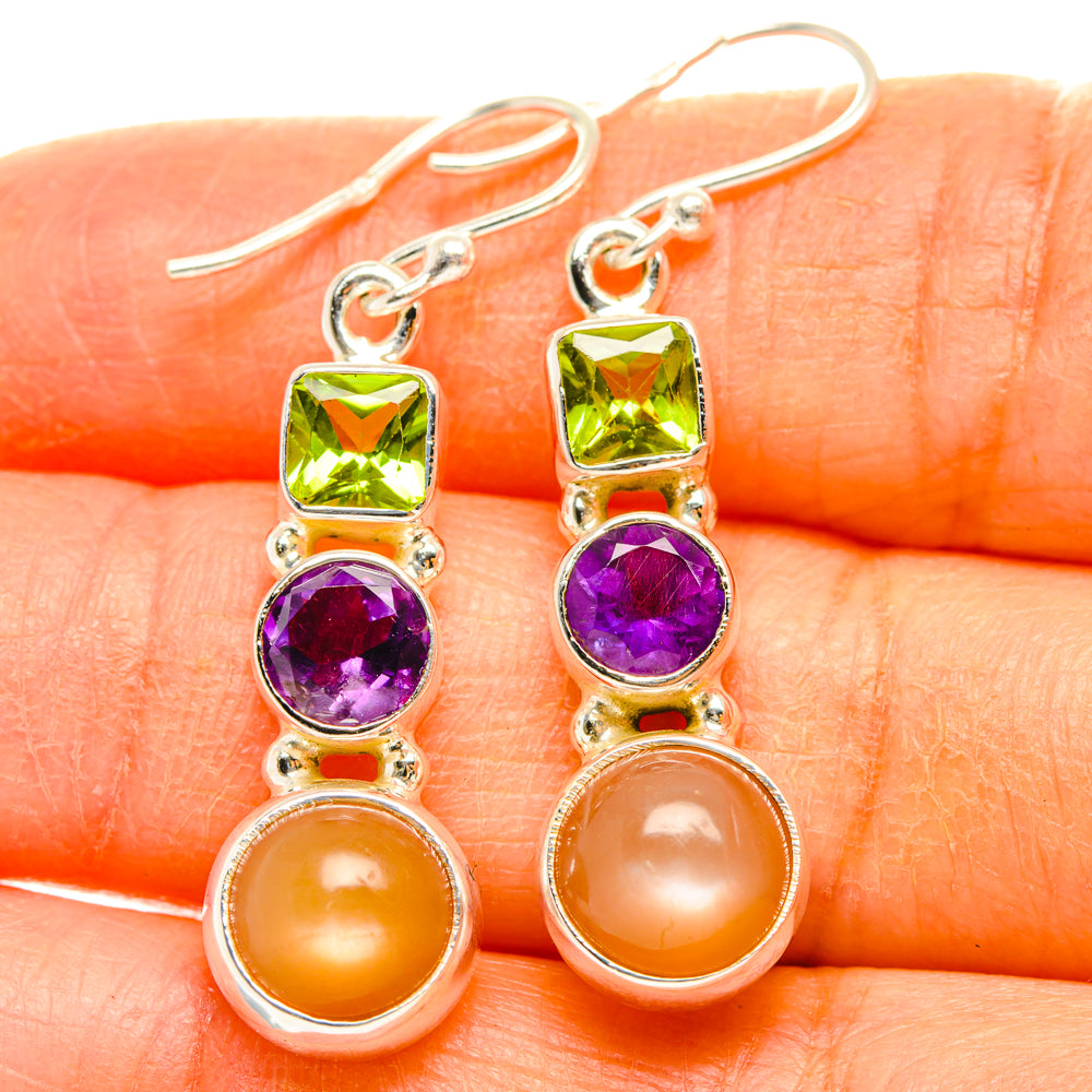 Peach Moonstone Earrings handcrafted by Ana Silver Co - EARR427655