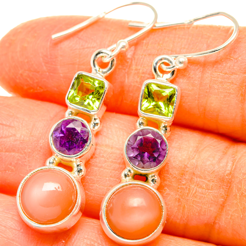 Peach Moonstone Earrings handcrafted by Ana Silver Co - EARR427659
