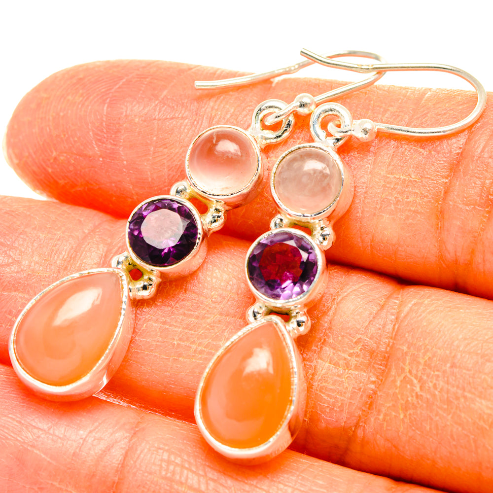 Peach Moonstone Earrings handcrafted by Ana Silver Co - EARR427688