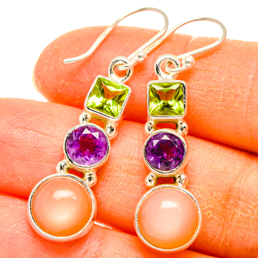 Peach Moonstone Earrings handcrafted by Ana Silver Co - EARR427697