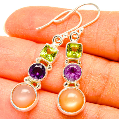 Peach Moonstone Earrings handcrafted by Ana Silver Co - EARR427716