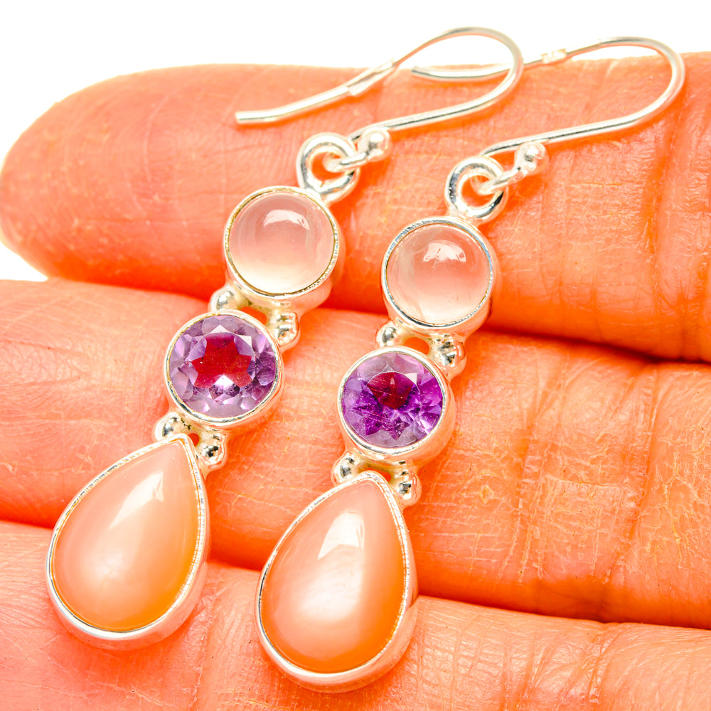 Peach Moonstone Earrings handcrafted by Ana Silver Co - EARR427722