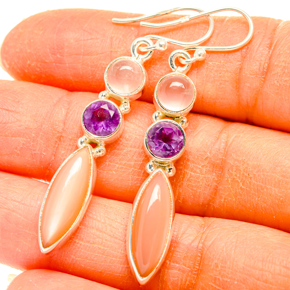 Peach Moonstone Earrings handcrafted by Ana Silver Co - EARR427735