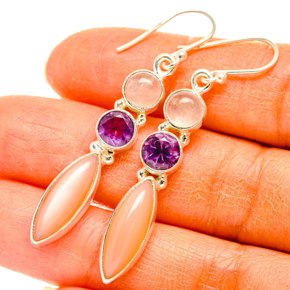 Peach Moonstone Earrings handcrafted by Ana Silver Co - EARR427750