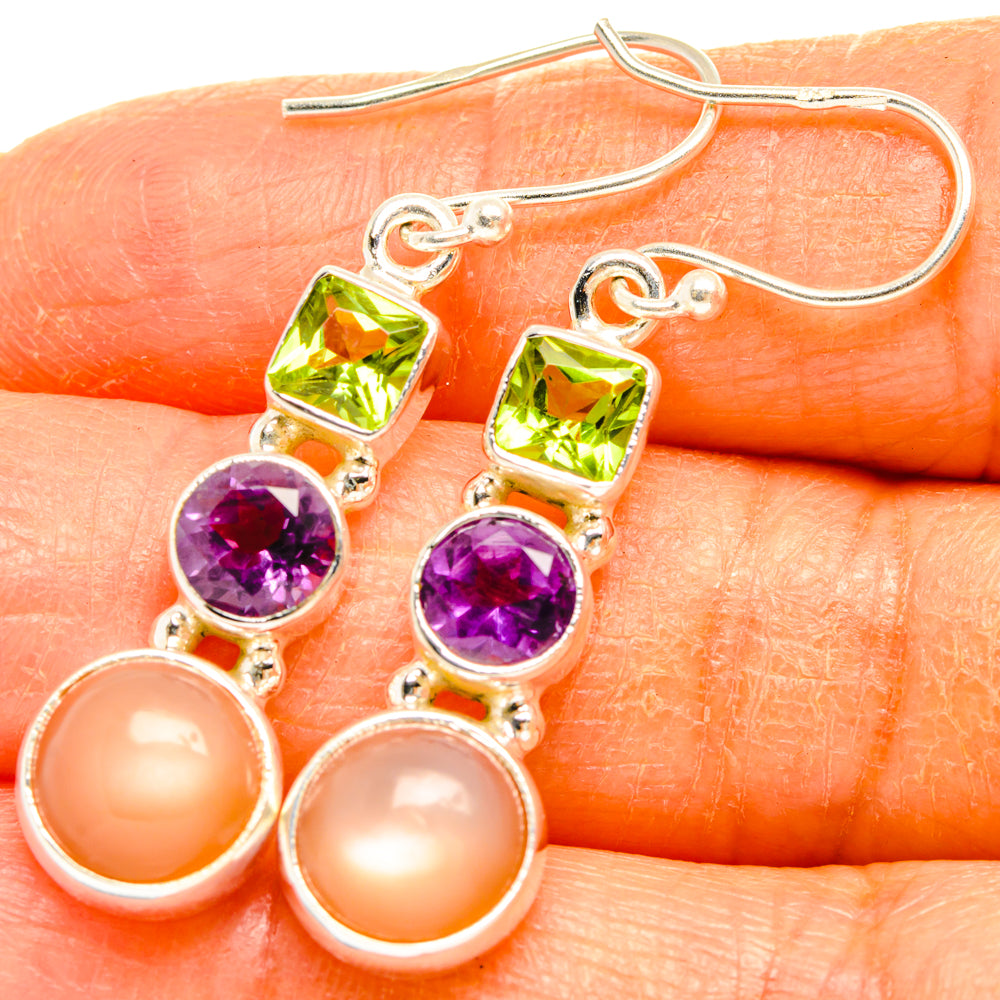 Peach Moonstone Earrings handcrafted by Ana Silver Co - EARR427762