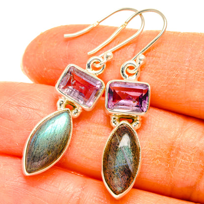 925 sterling silver amethyst square and labradorite oval drop earrings