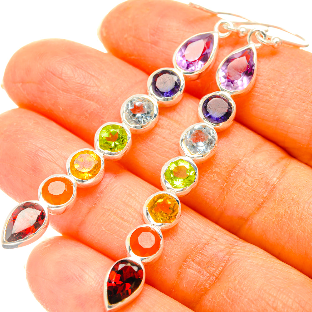 925 sterling silver drop earrings with rainbow faceted stones in teardrop shapes