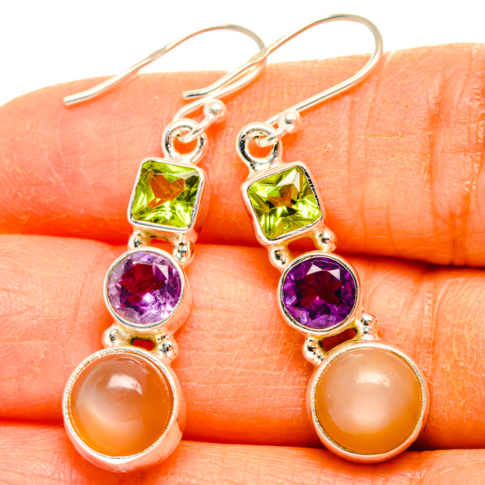 Peach Moonstone Earrings handcrafted by Ana Silver Co - EARR427825
