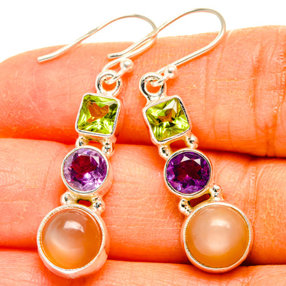 Peach Moonstone Earrings handcrafted by Ana Silver Co - EARR427825