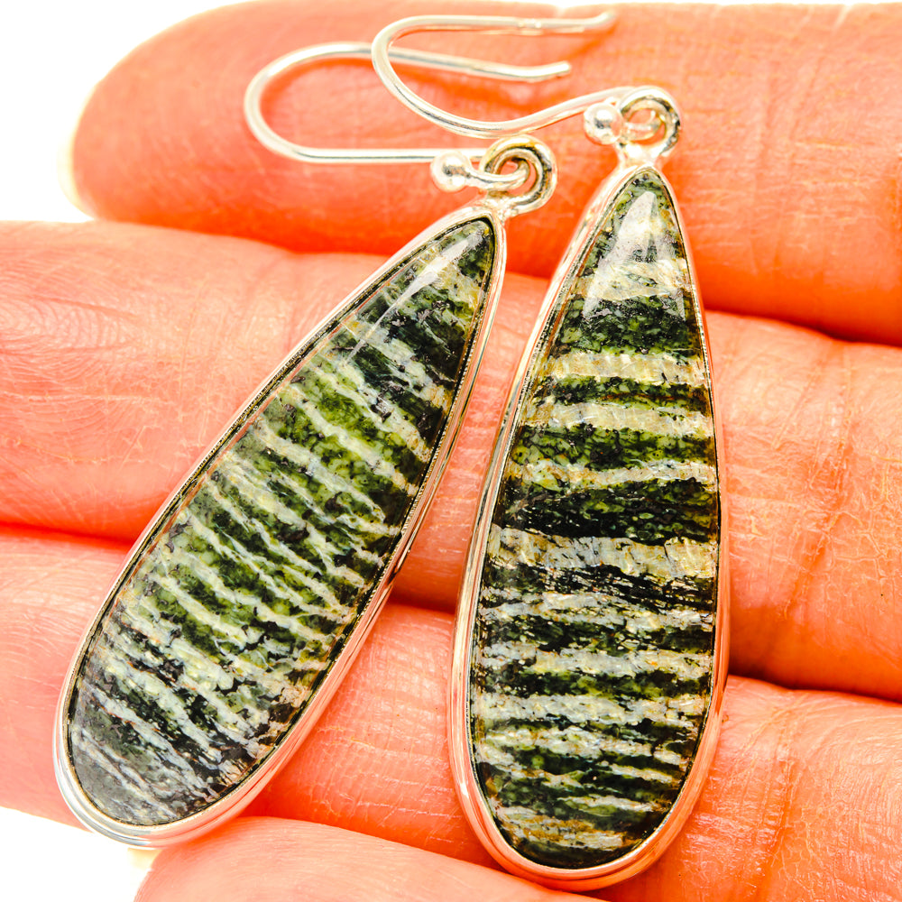 Green and yellow striped opal teardrop earrings with 925 sterling silver hooks