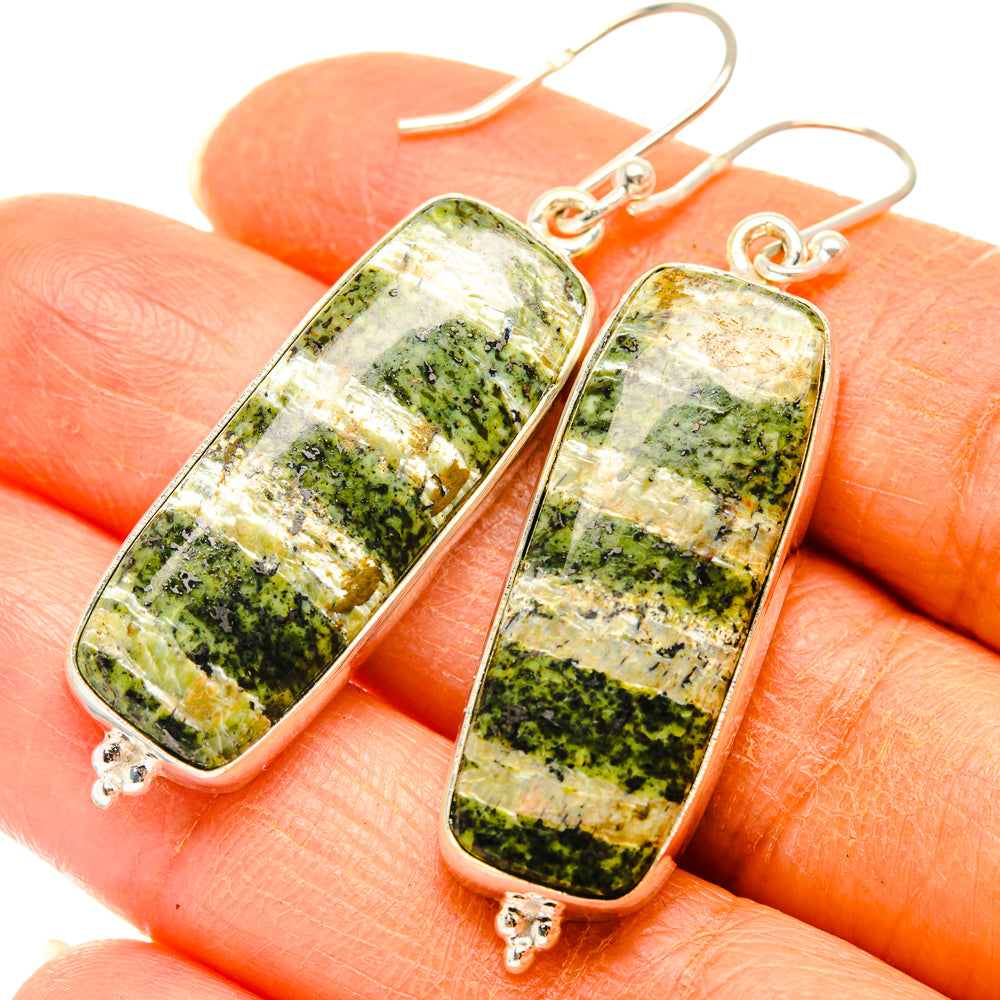 Pair of green Swiss opal drop earrings, oval rectangles, 925 sterling silver hooks