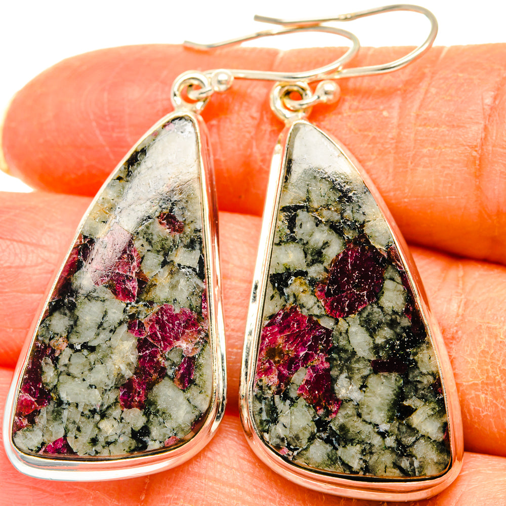 925 sterling silver teardrop earrings with green and pink eudialyte stone