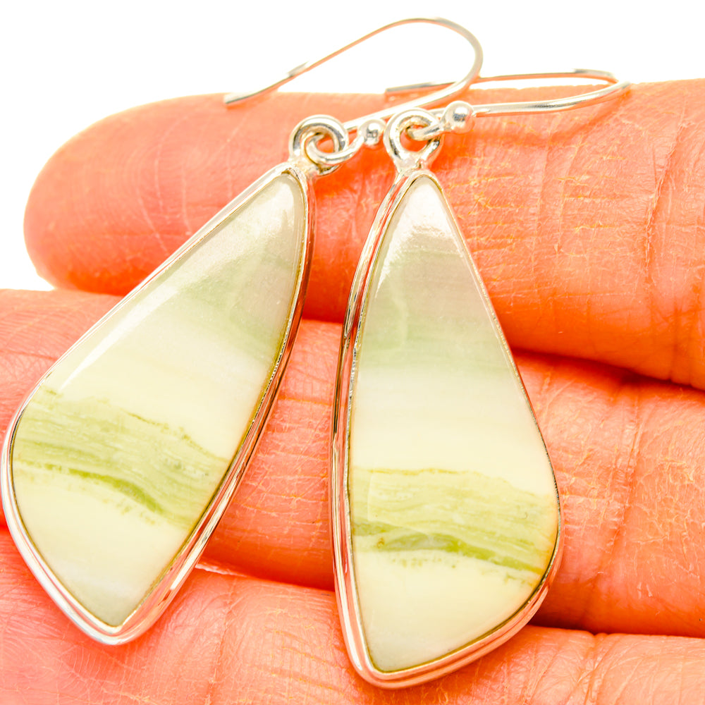 Sterling silver teardrop earrings with yellow-green lemon jasper panels