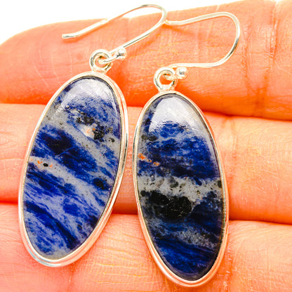Sodalite oval drop earrings in 925 sterling silver, blue stone cabochons