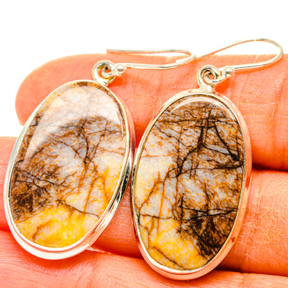 Sterling silver picture jasper oval drop earrings with yellow and dark brown veining