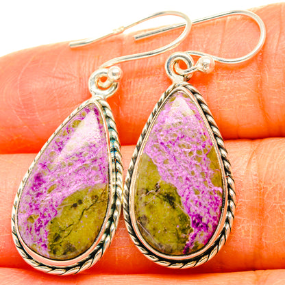 Sterling silver teardrop earrings with purple, yellow and green stone bezel