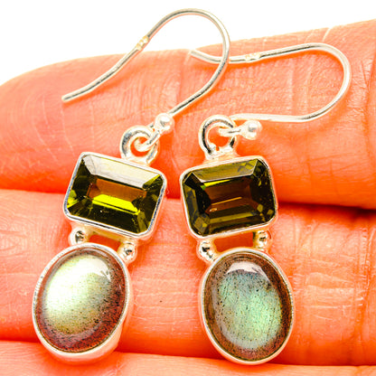 Labradorite, Green Tourmaline Earrings handcrafted by Ana Silver Co - EARR428164
