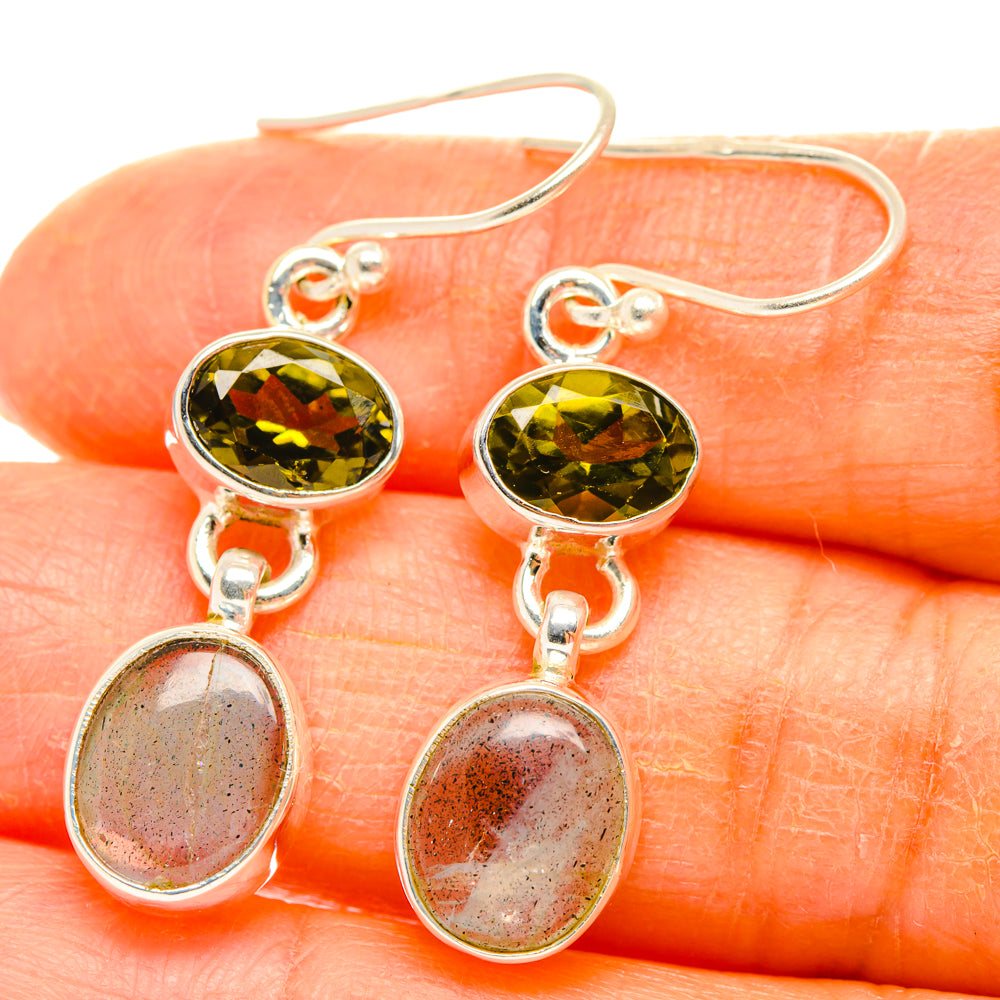 Labradorite, Green Tourmaline Earrings handcrafted by Ana Silver Co - EARR428169