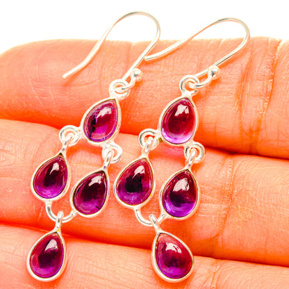 Sterling silver amethyst teardrop chandelier earrings with five purple stones each