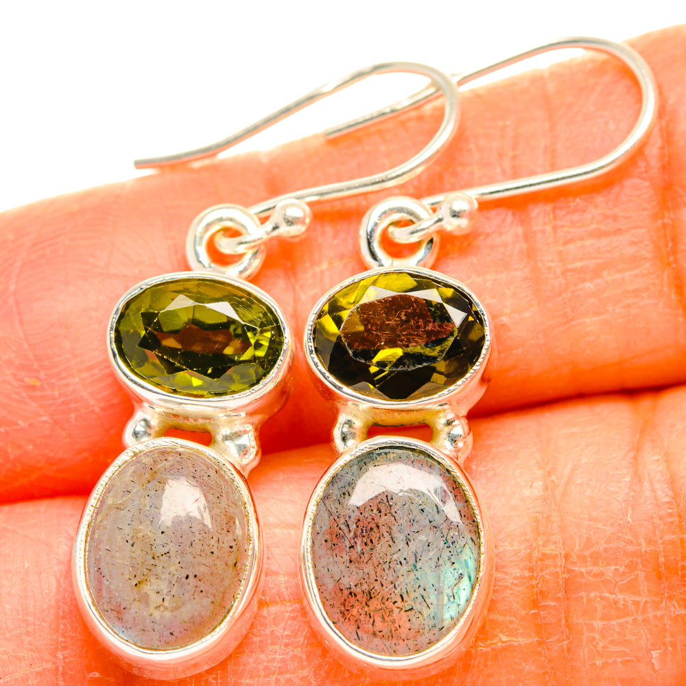 Labradorite, Green Tourmaline Earrings handcrafted by Ana Silver Co - EARR428191