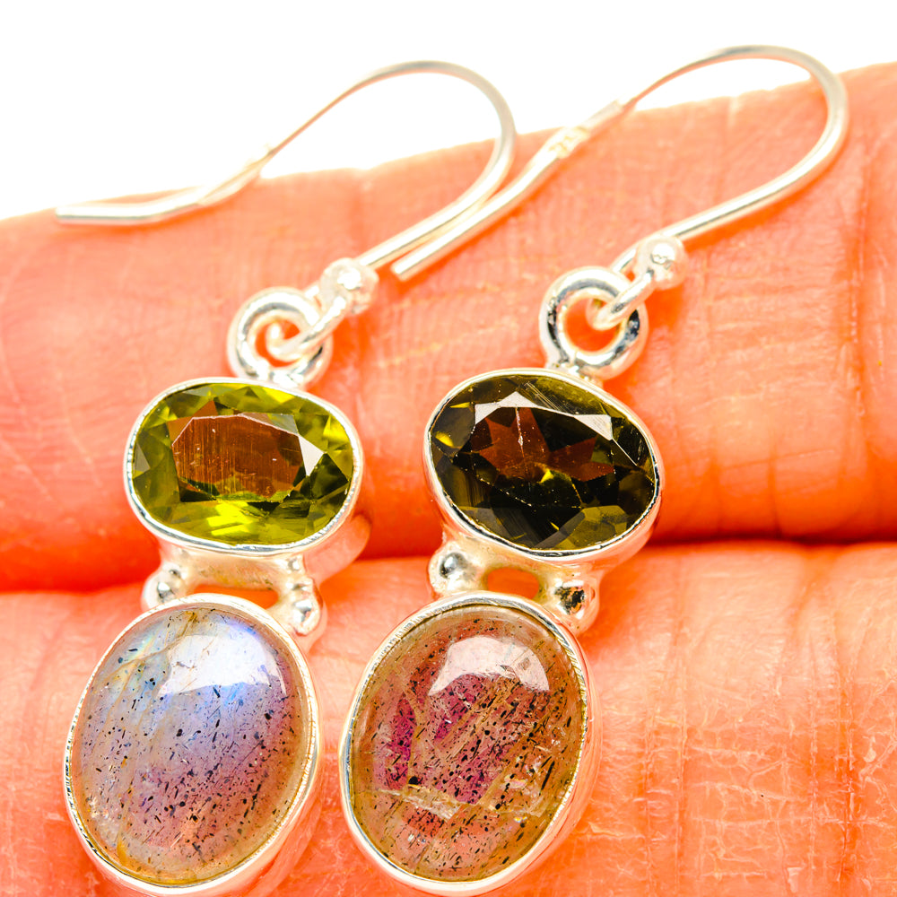 Labradorite, Green Tourmaline Earrings handcrafted by Ana Silver Co - EARR428196
