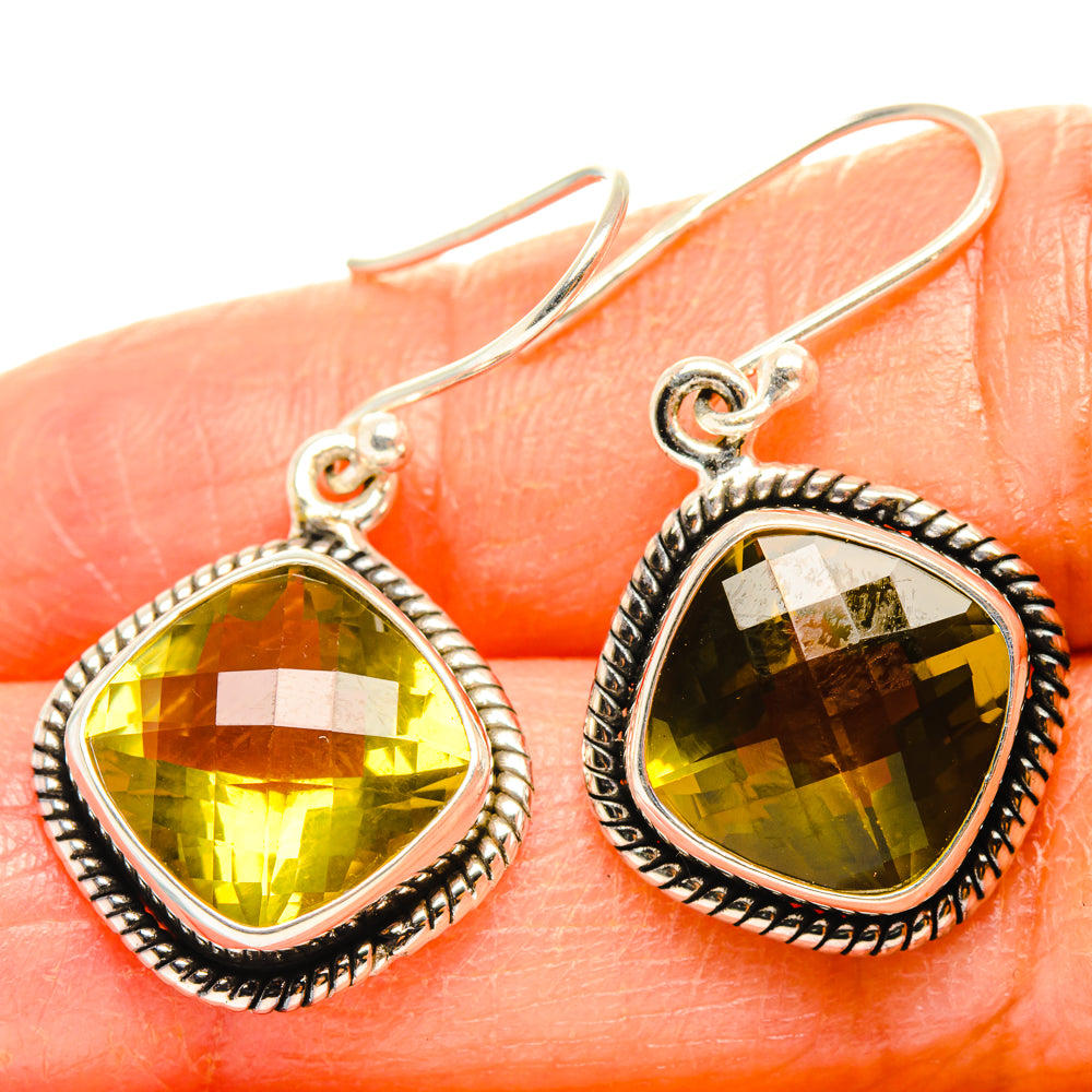 925 sterling silver lemon quartz teardrop earrings, faceted yellow stone close-up