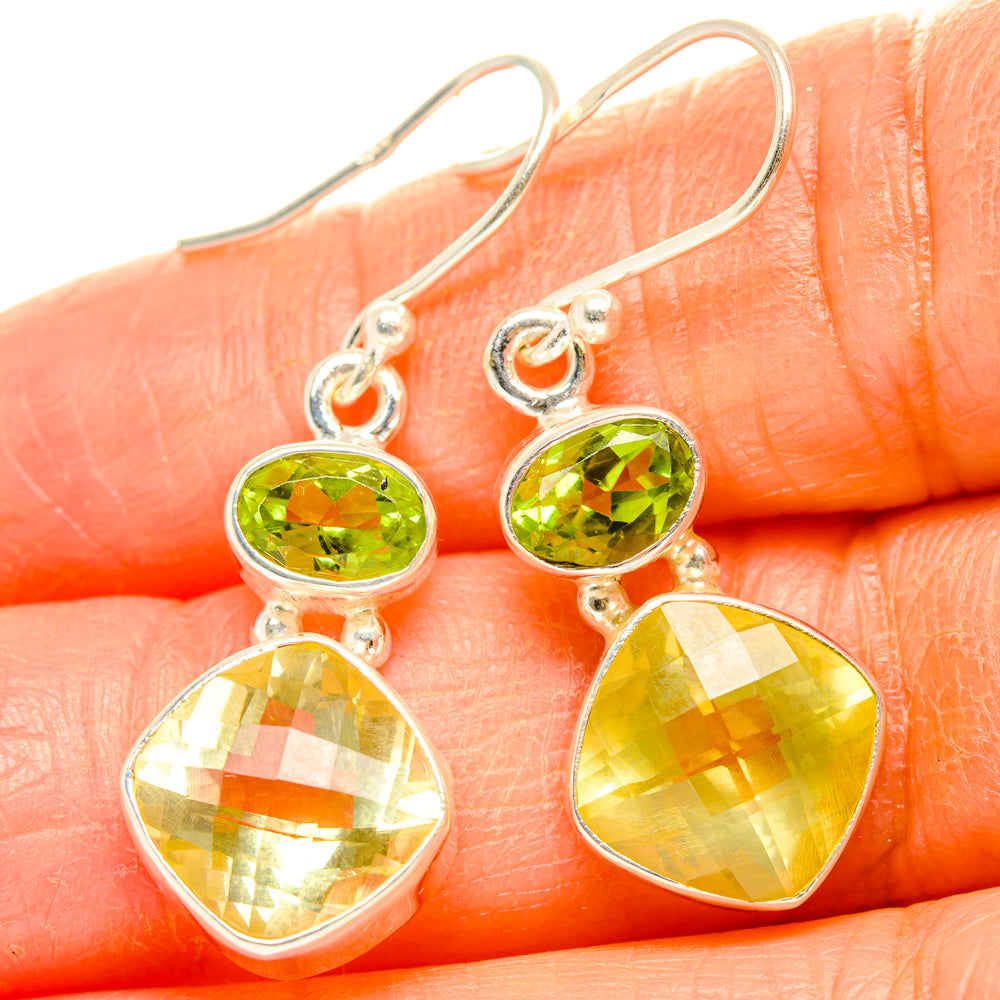 Lemon Quartz, Peridot Earrings handcrafted by Ana Silver Co - EARR428223