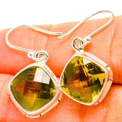 Sterling silver lemon quartz drop earrings with faceted teardrop stones, fishhook backs