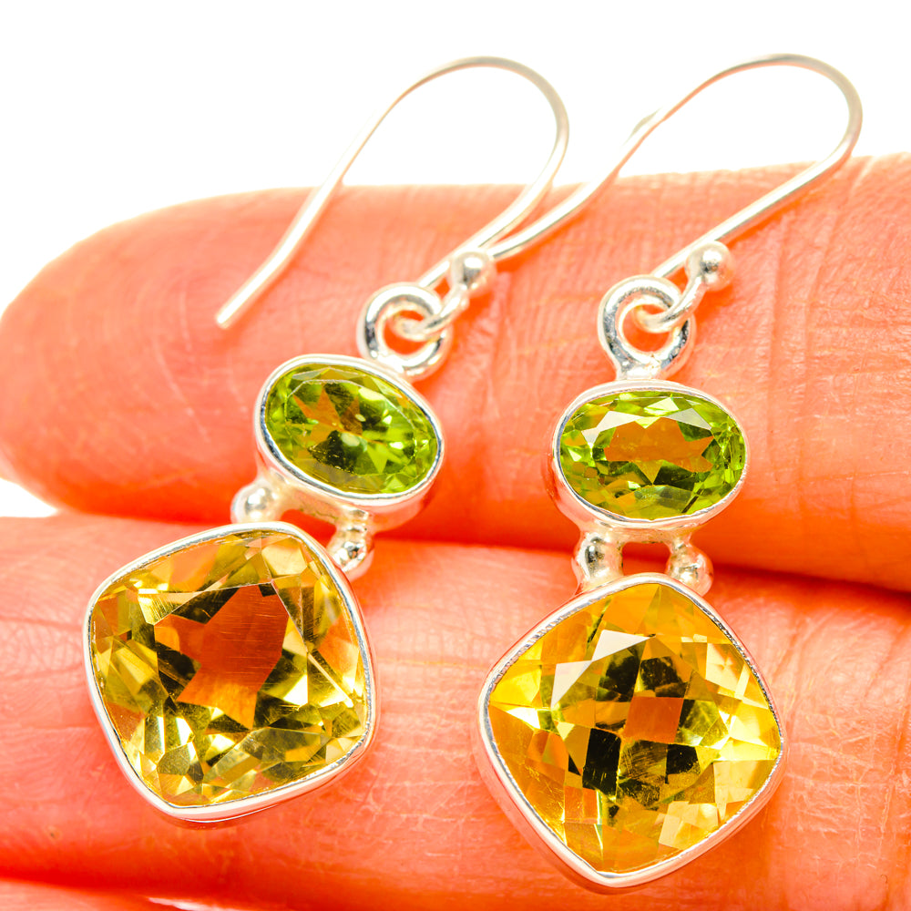 Lemon Quartz, Peridot Earrings handcrafted by Ana Silver Co - EARR428234