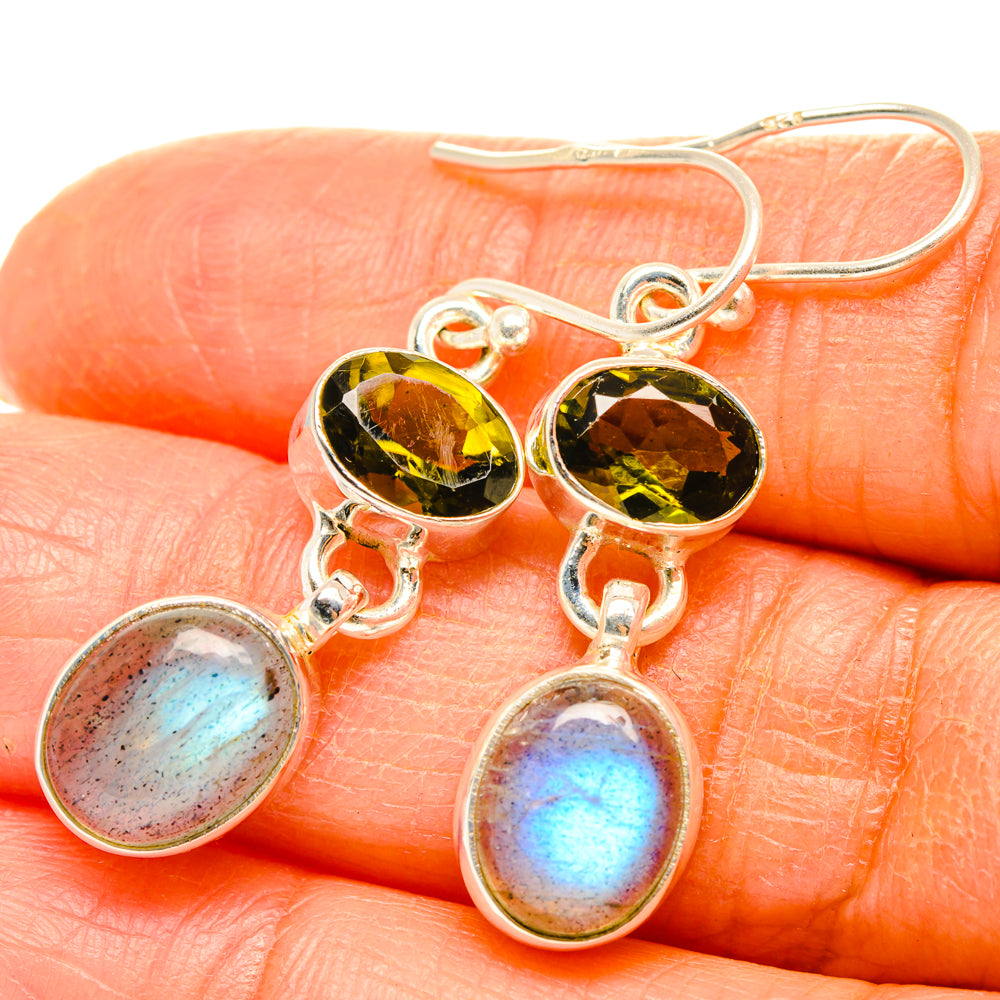 Labradorite, Green Tourmaline Earrings handcrafted by Ana Silver Co - EARR428237