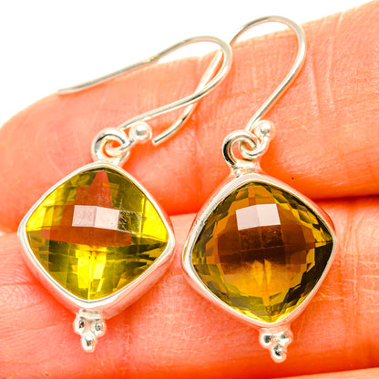 925 sterling silver earrings with lemon-yellow faceted teardrop quartz and fishhook backs