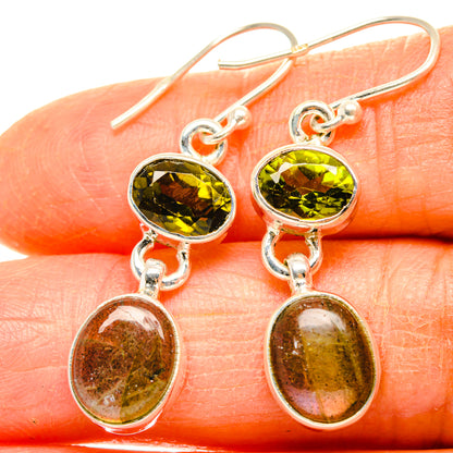 925 silver drop earrings with peridot-green ovals and oval golden labradorite drops
