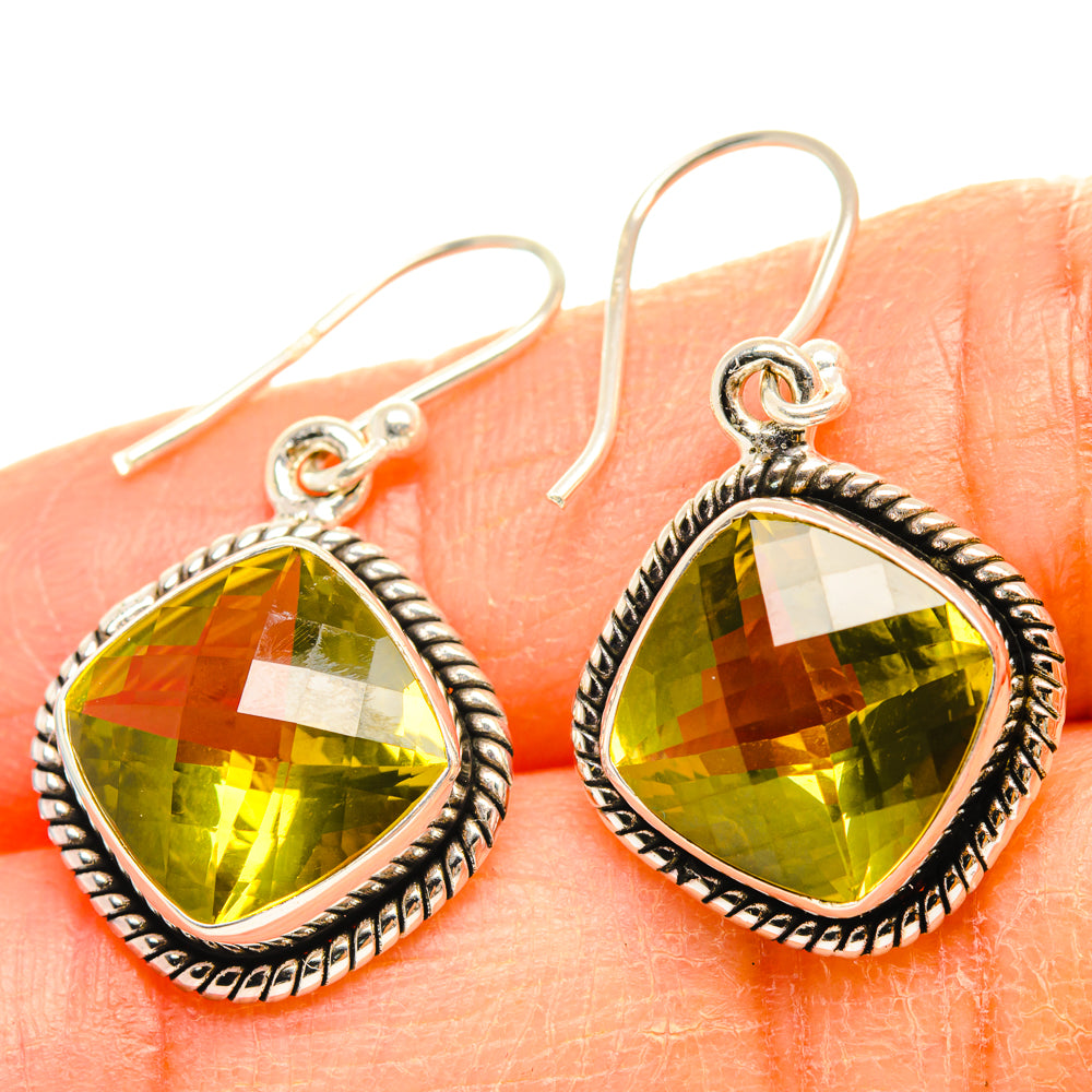 925 sterling silver lemon quartz teardrop dangle earrings with faceted yellow-green stone