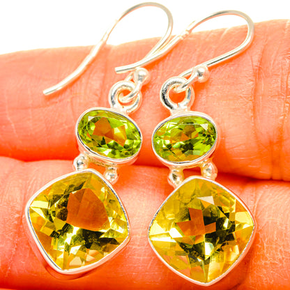 Sterling silver earrings with faceted citrine and peridot heart drops
