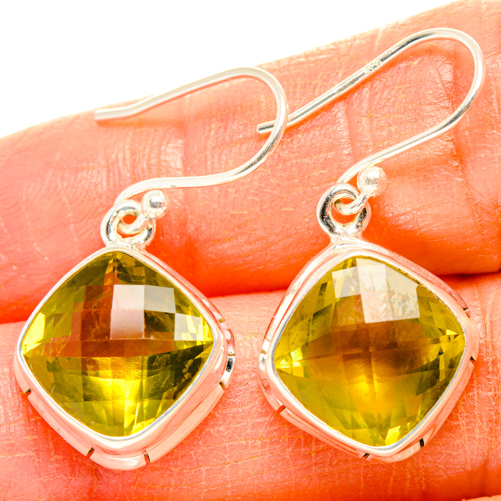 925 sterling silver earrings with green-yellow faceted teardrop gemstone and hook