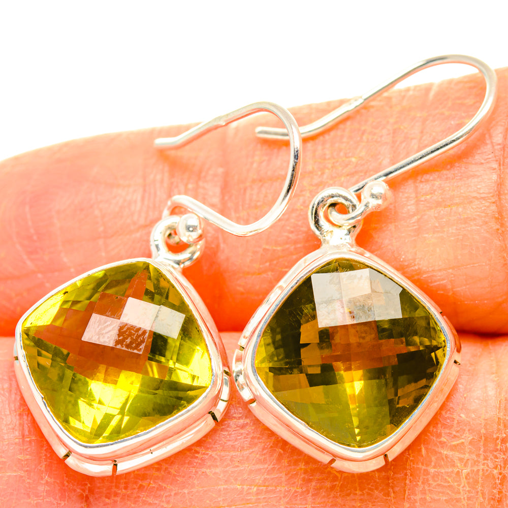 Lime green faceted teardrop quartz earrings in 925 sterling silver bezel setting