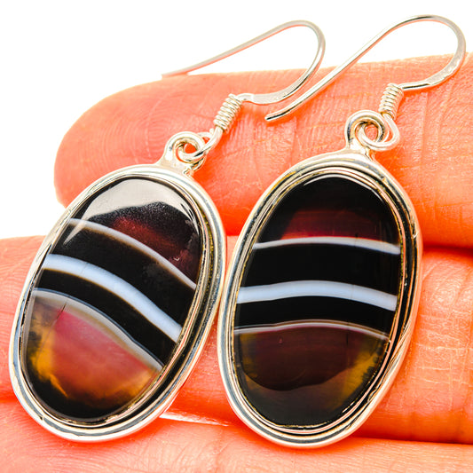 Black Banded Agate Earrings handcrafted by Ana Silver Co - EARR428327