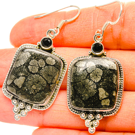 Pyrite In Black Onyx Earrings handcrafted by Ana Silver Co - EARR428338