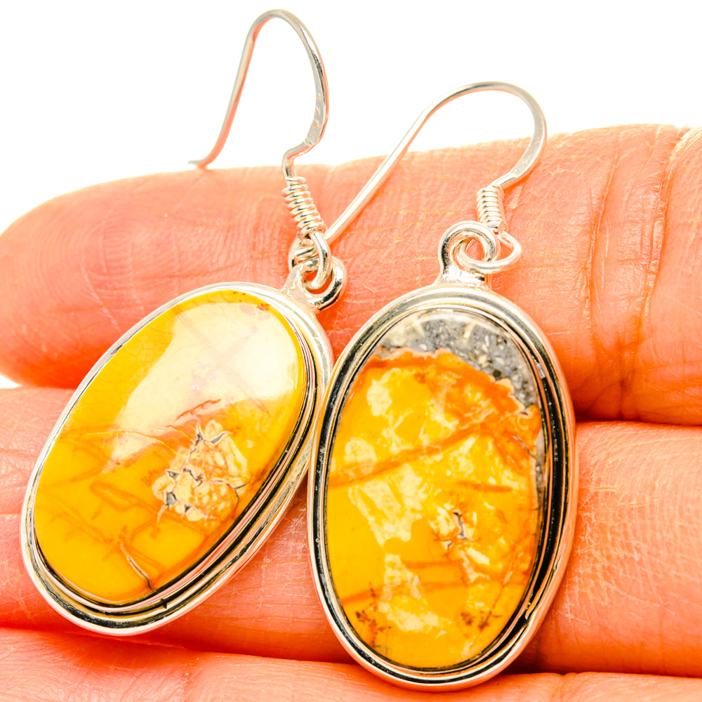 Oval amber jasper dangle earrings in 925 sterling silver, fishhook style