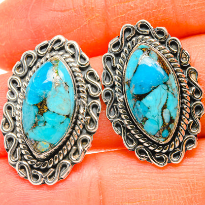 Blue Copper Composite Turquoise Earrings handcrafted by Ana Silver Co - EARR428400