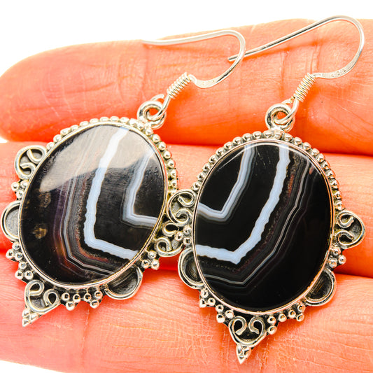 Black Banded Agate Earrings handcrafted by Ana Silver Co - EARR428407