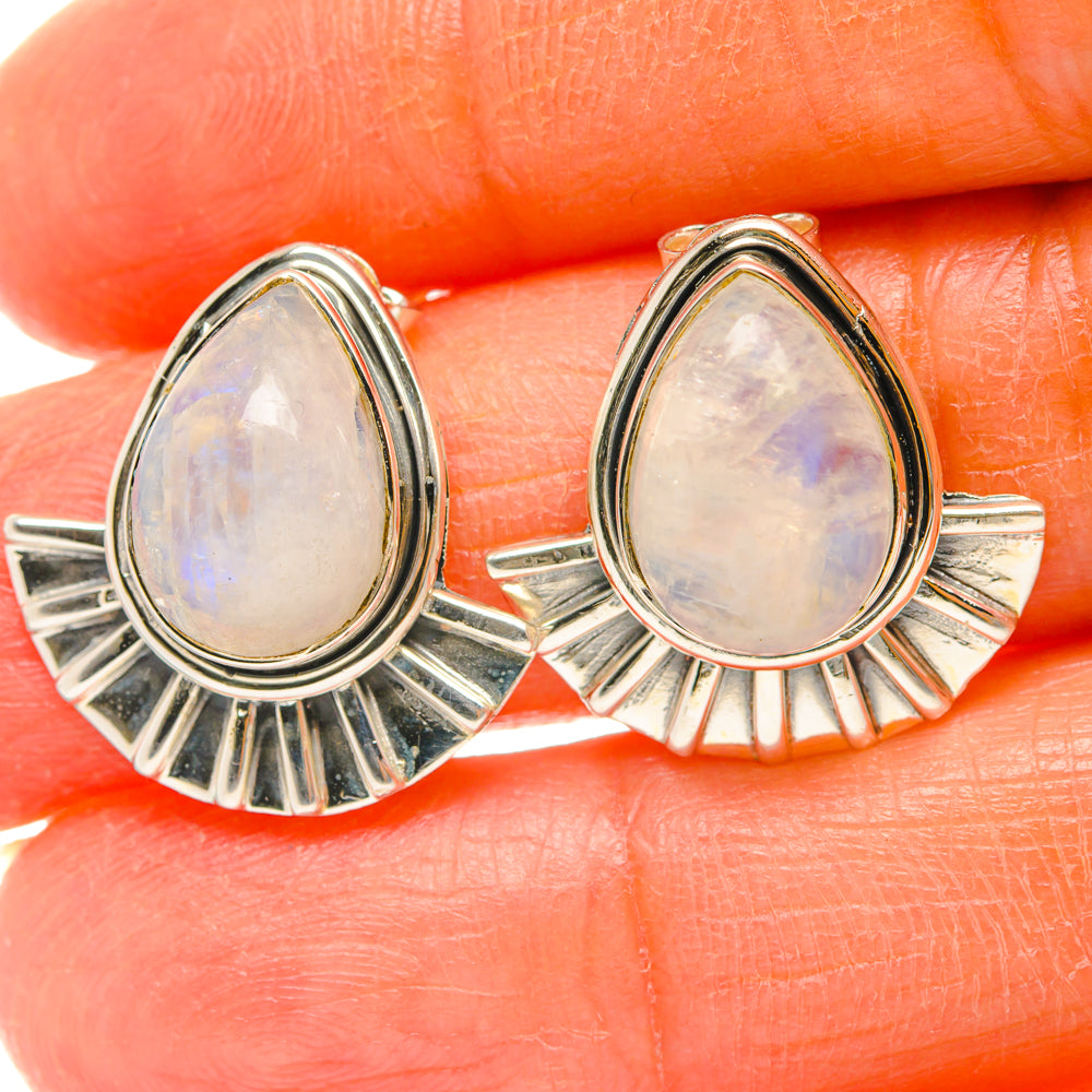 925 sterling silver moonstone drop earrings, oval opal in fan-ray bezel