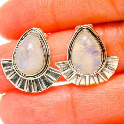 925 sterling silver moonstone drop earrings, oval opal in fan-ray bezel